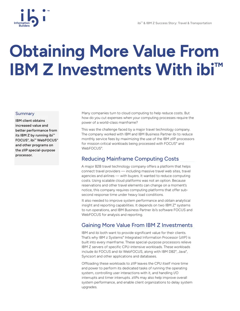 IBM Z and ibi Success Story in Travel Technology