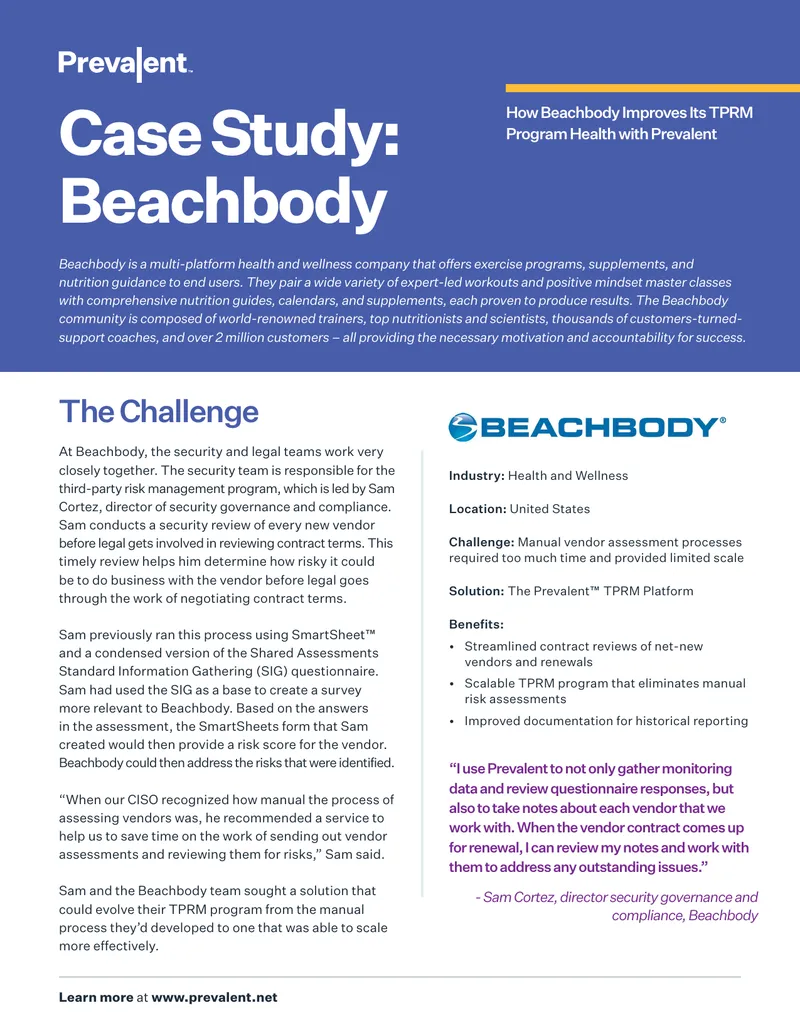 Beachbody Third-Party Risk Management Case Study