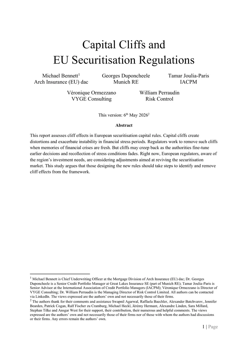 Assessment of Capital Cliffs in European Securitisation Regulations