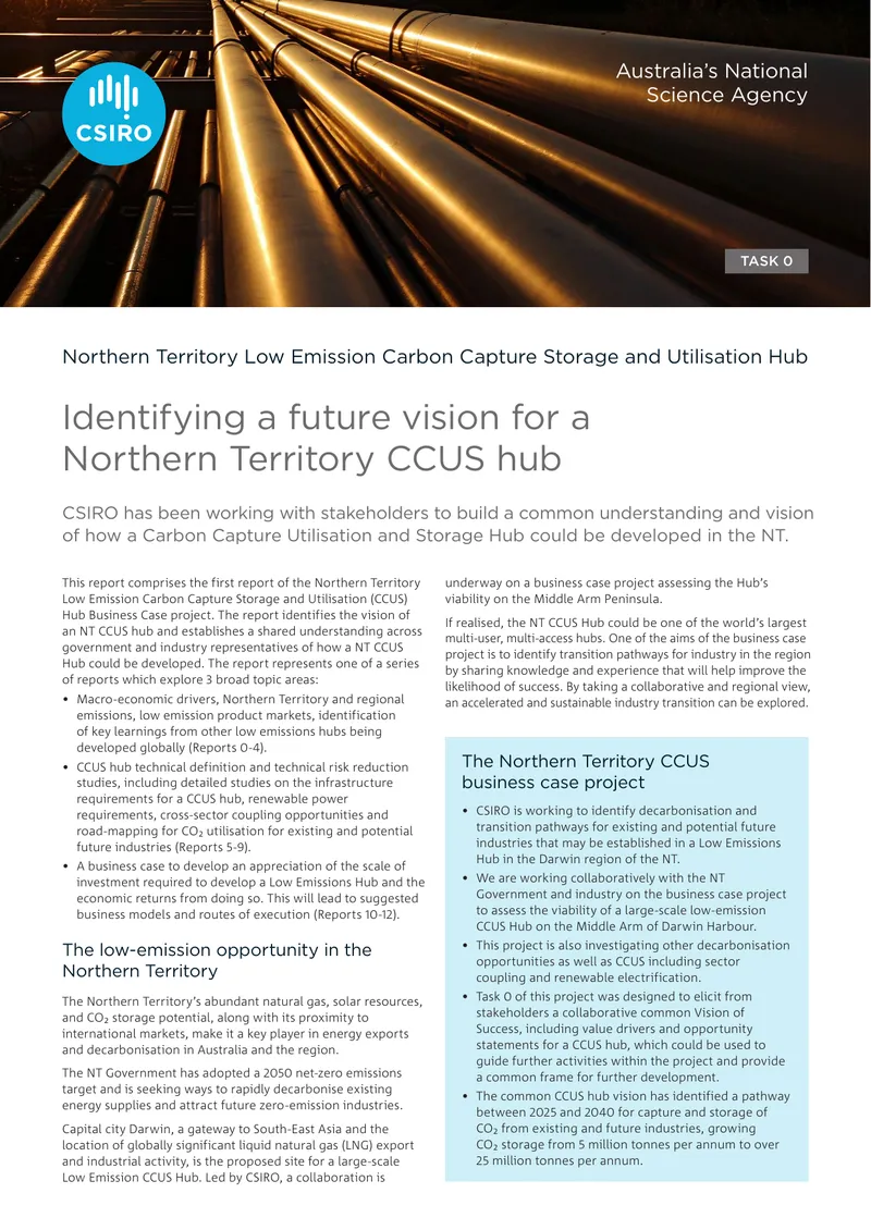 Northern Territory Carbon Capture Utilisation and Storage Hub Report