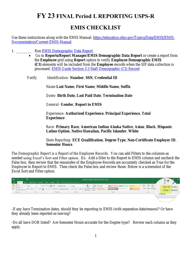 EMIS Reporting Instructions for Fiscal Year 2023