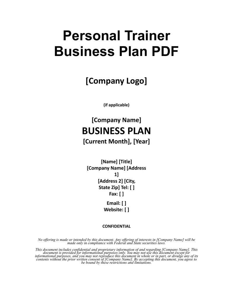 Personal Trainer Business Plan Template