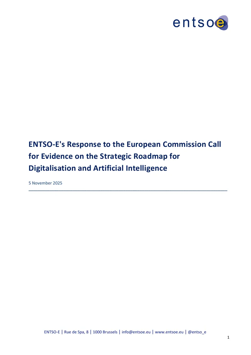 ENTSO-E Response to European Commission on Digitalisation and AI