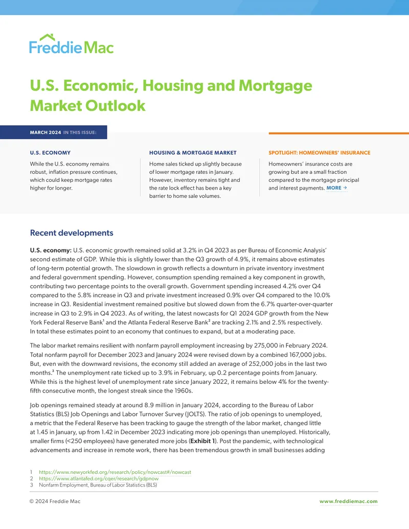 U.S. Economic, Housing and Mortgage Market Outlook March 2024