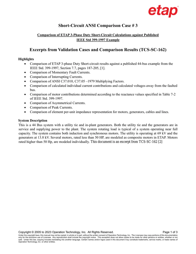 Comparison of ETAP Short-Circuit Calculations