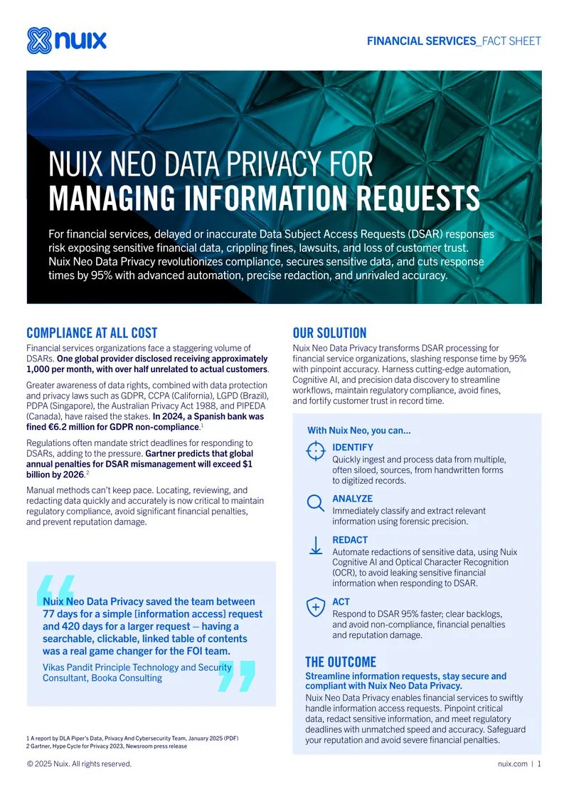 Nuix Neo Data Privacy for Financial Services