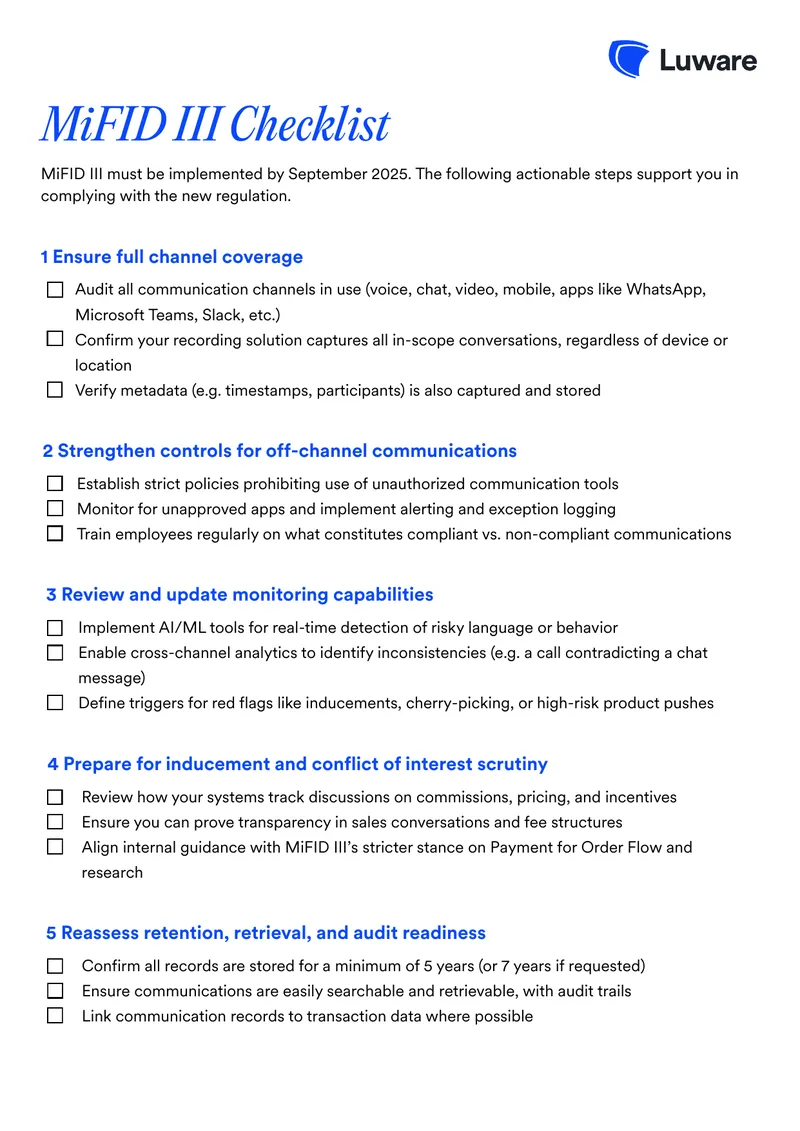 MiFID III Compliance Implementation Checklist