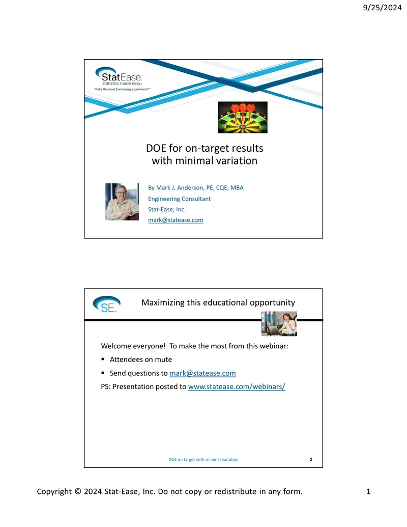 Design of Experiments for Minimizing Variation
