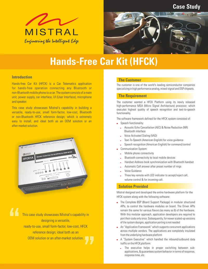 Hands-Free Car Kit System Design Case Study