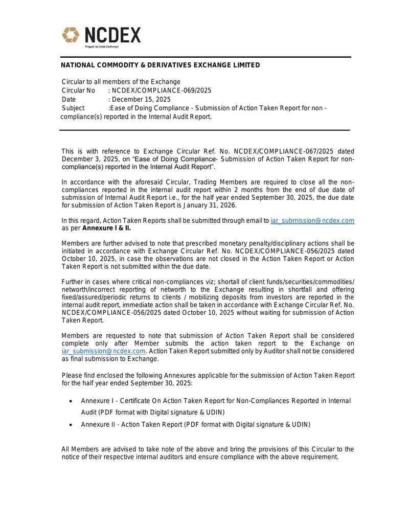 Submission of Action Taken Report for Non-Compliance