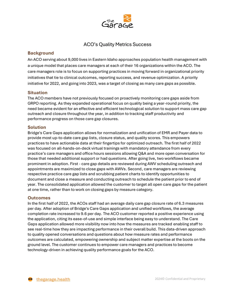 ACO Quality Metrics and Care Gap Management