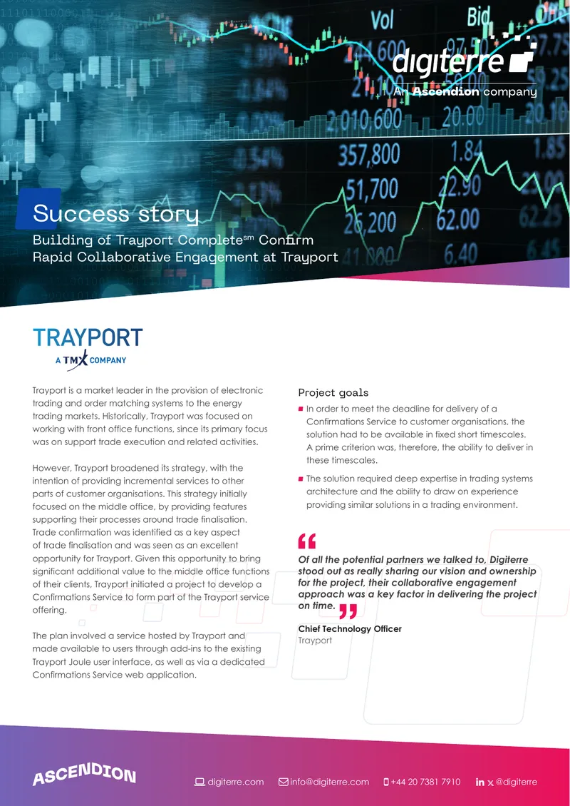 Development of Trayport Confirmations Service