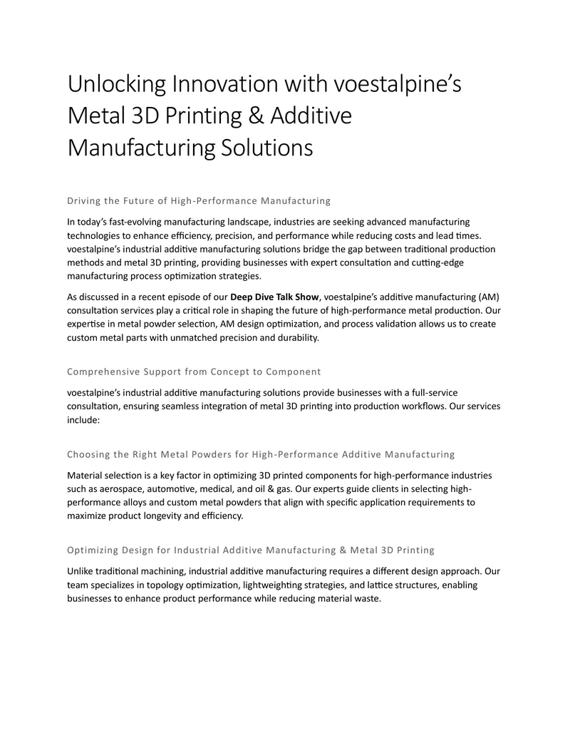 Metal 3D Printing and Additive Manufacturing Solutions
