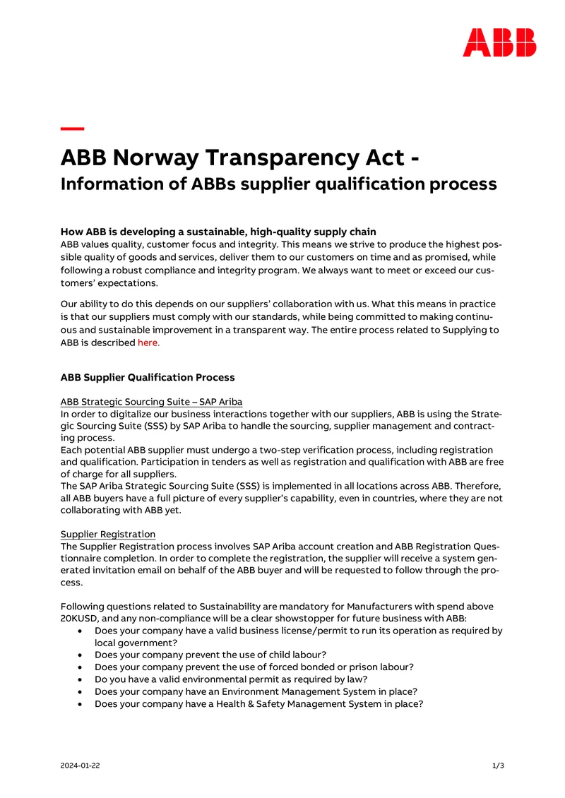 ABB Supplier Qualification Process Overview