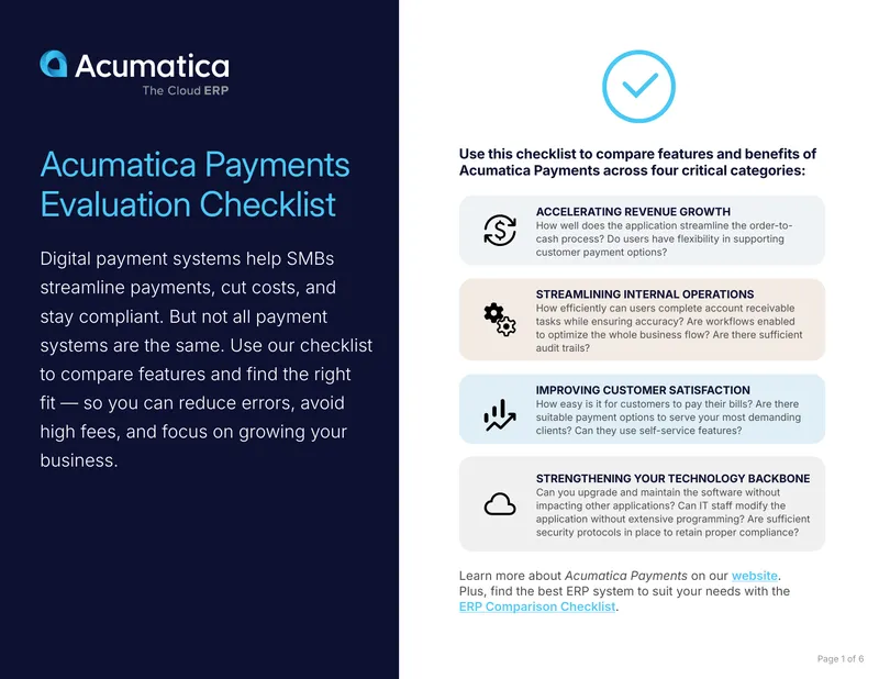 Acumatica Payments Evaluation Checklist
