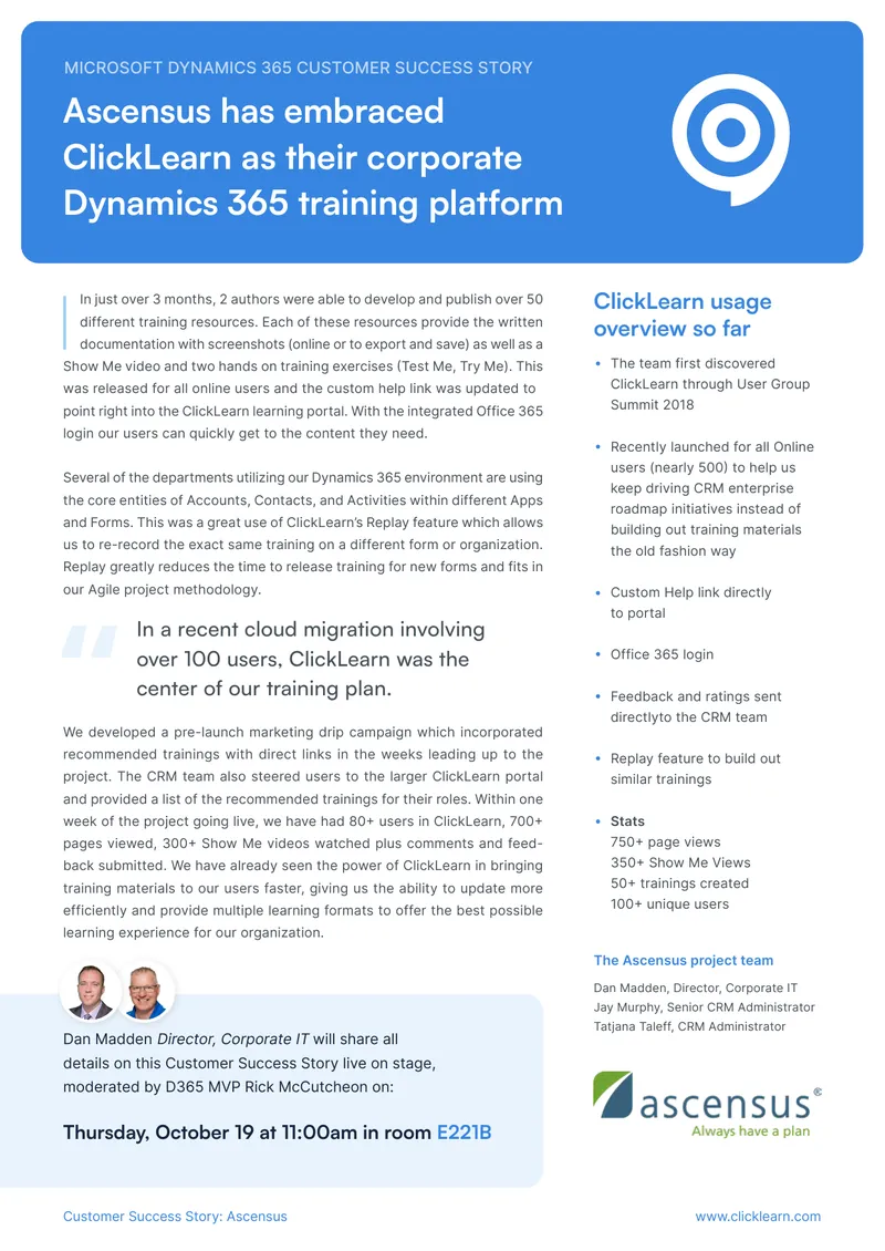 Ascensus Customer Success Story with ClickLearn