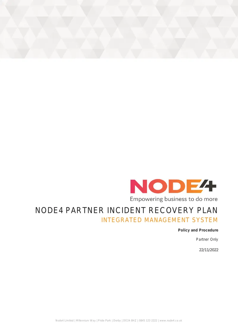 Node4 Partner Disaster Recovery Plan Overview