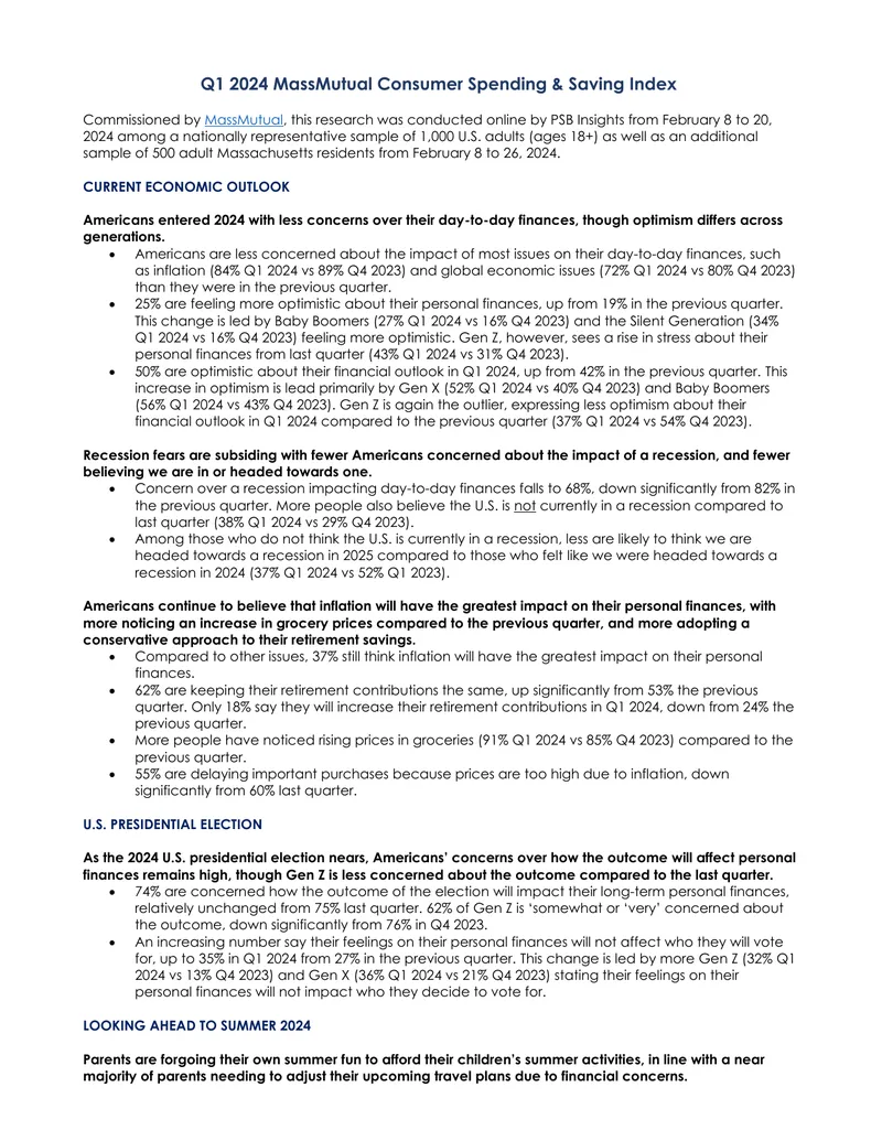Q1 2024 MassMutual Consumer Spending and Saving Index