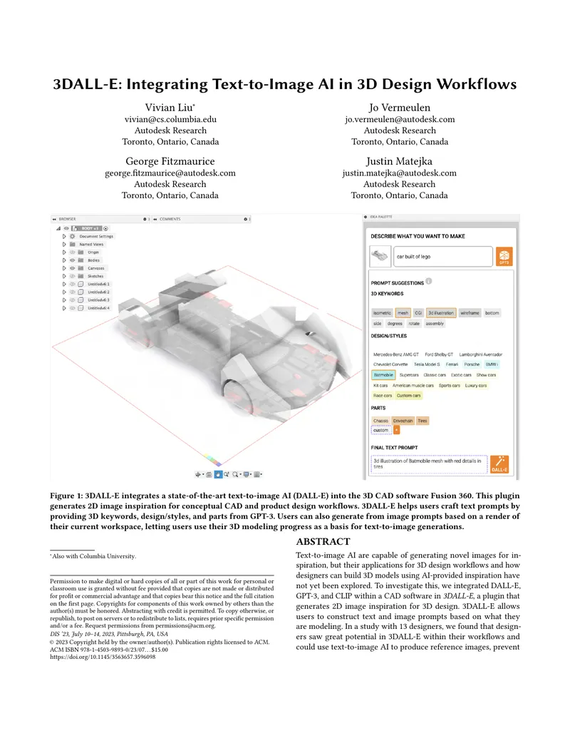 3DALL-E Integration of Text-to-Image AI in CAD Workflows