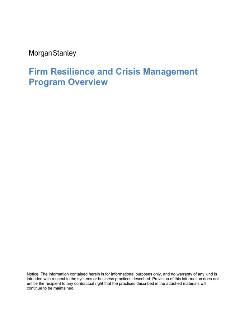 Firm Resilience and Crisis Management Program Overview