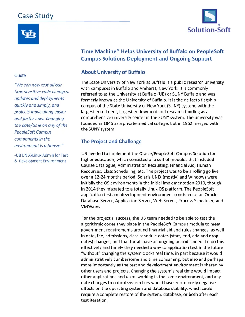 Time Machine Solution for University of Buffalo Deployment