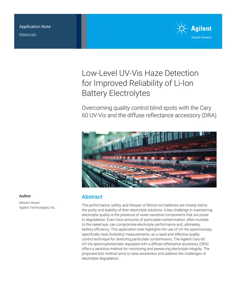 Low-Level UV-Vis Haze Detection for Lithium-Ion Battery Electrolytes