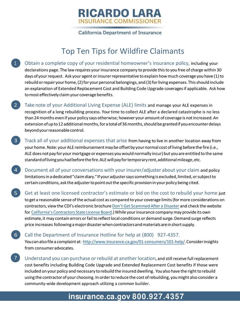 Top Ten Tips for Wildfire Claimants