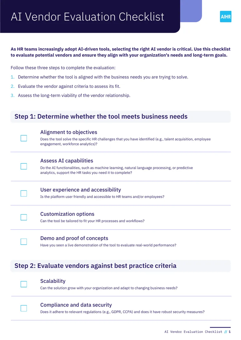 AI Vendor Evaluation Checklist for HR Teams