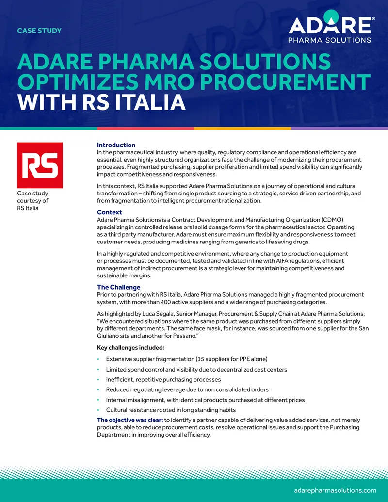 Adare Pharma Solutions Procurement Optimization Case Study