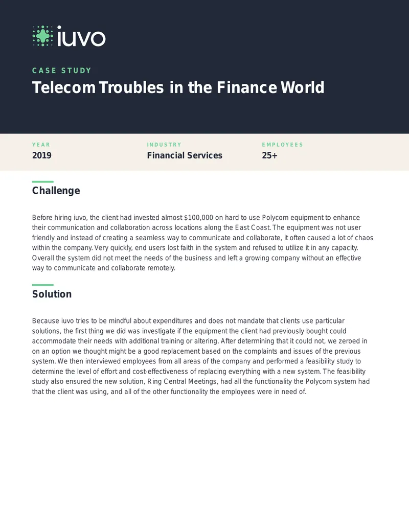 Telecom Solutions for Financial Services Challenges