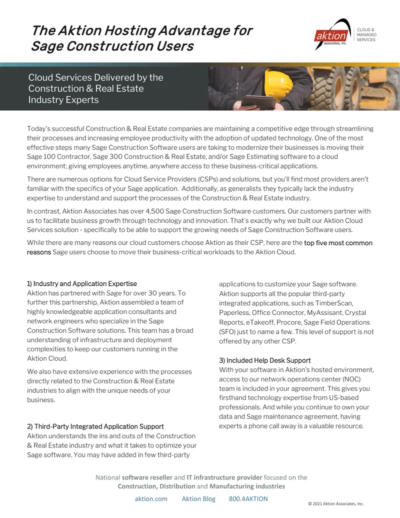 Aktion Cloud Services for Sage Construction Software
