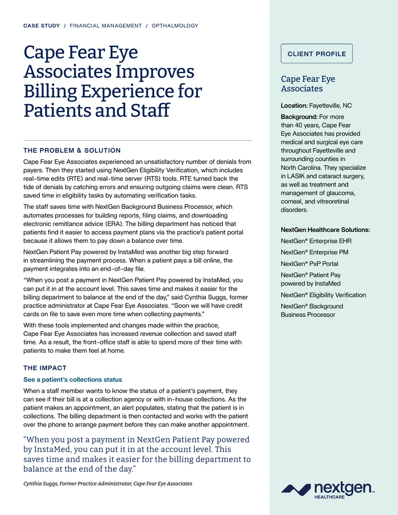 Cape Fear Eye Associates Billing Improvement Case Study