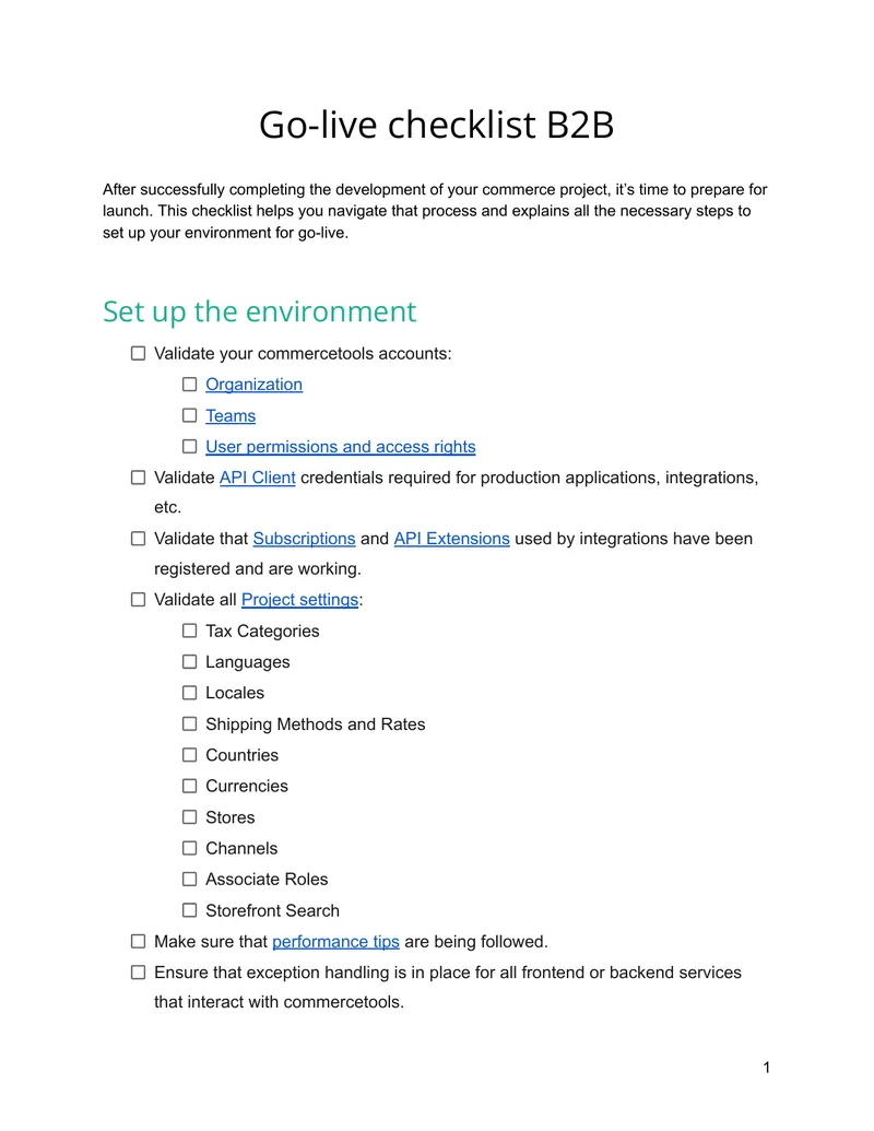 Go-Live Checklist for B2B Commerce Projects