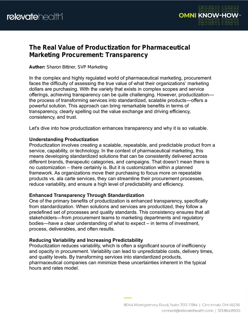 Productization in Pharmaceutical Marketing Procurement