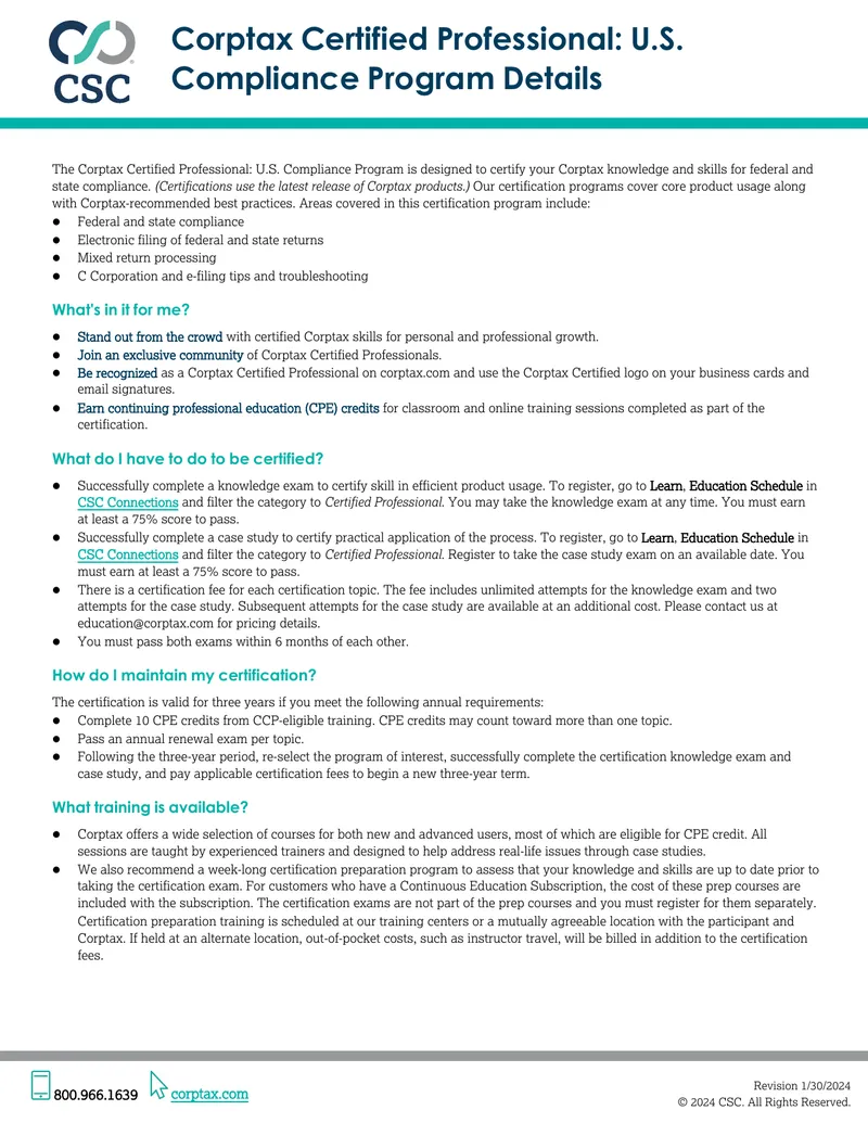Corptax Certified Professional U.S. Compliance Program Details