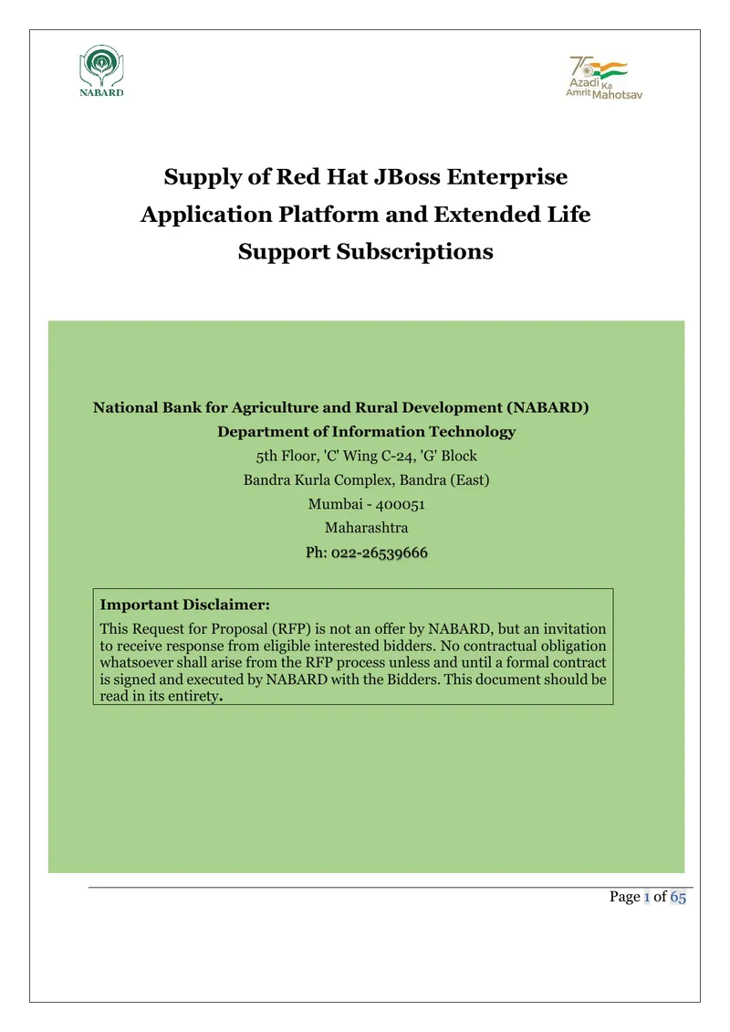 Request for Proposal for Red Hat JBoss EAP Subscriptions