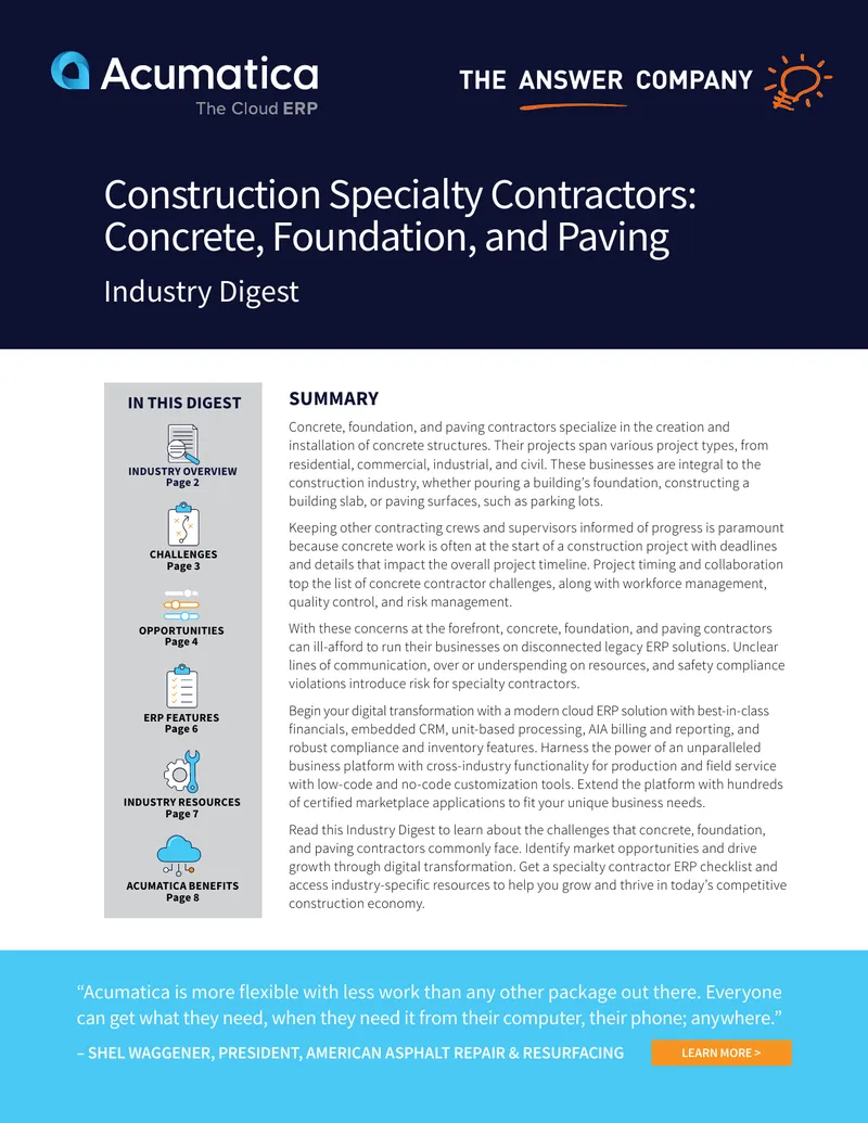 Concrete, Foundation, and Paving Contractors Industry Digest