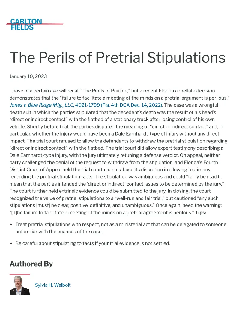 The Perils of Pretrial Stipulations