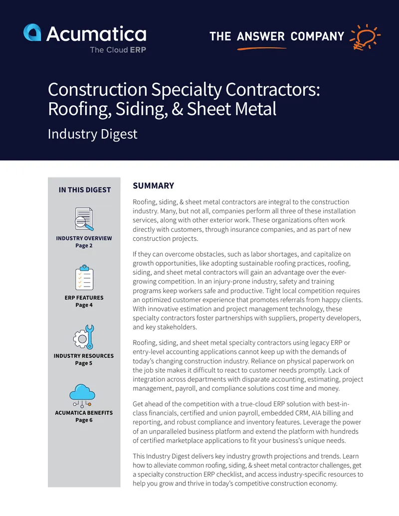 Roofing, Siding, and Sheet Metal Contractors Industry Digest