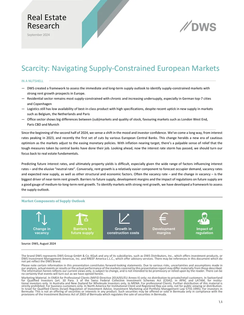 Scarcity in European Real Estate Markets