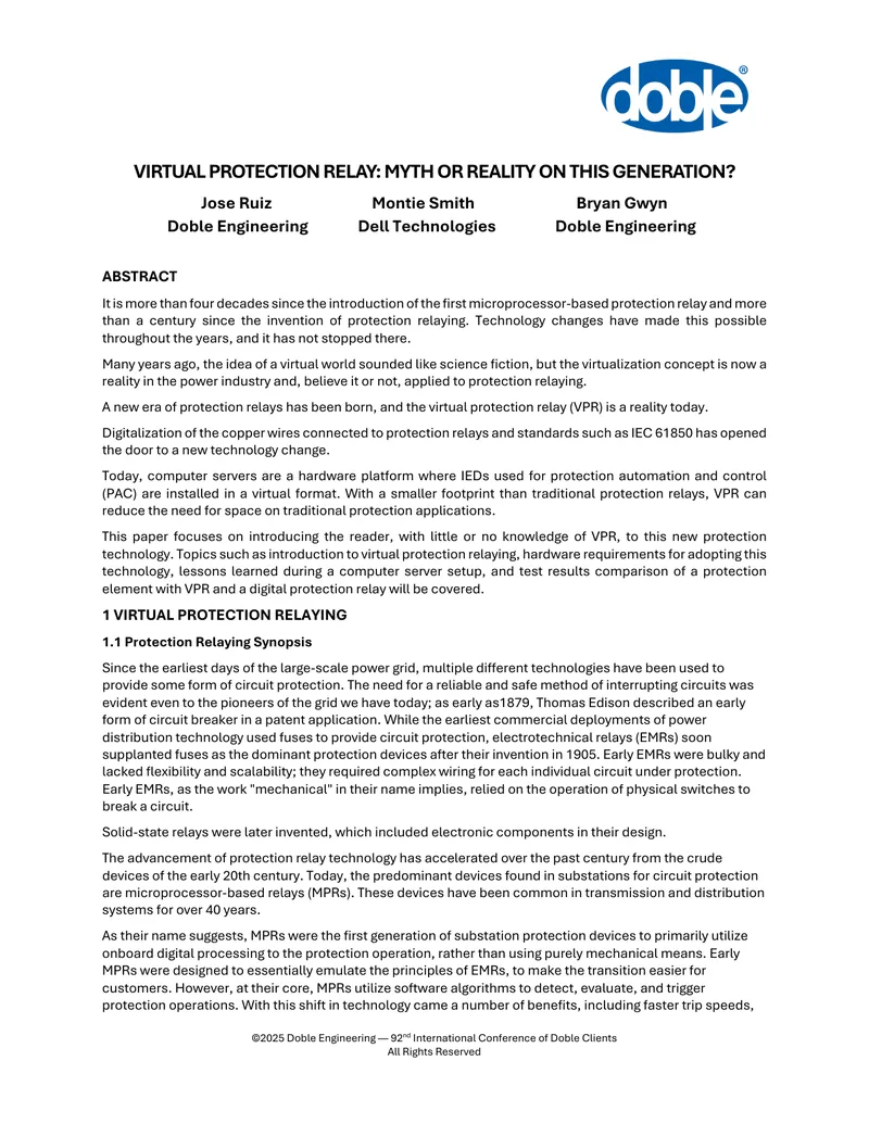 Virtual Protection Relay Technology Overview