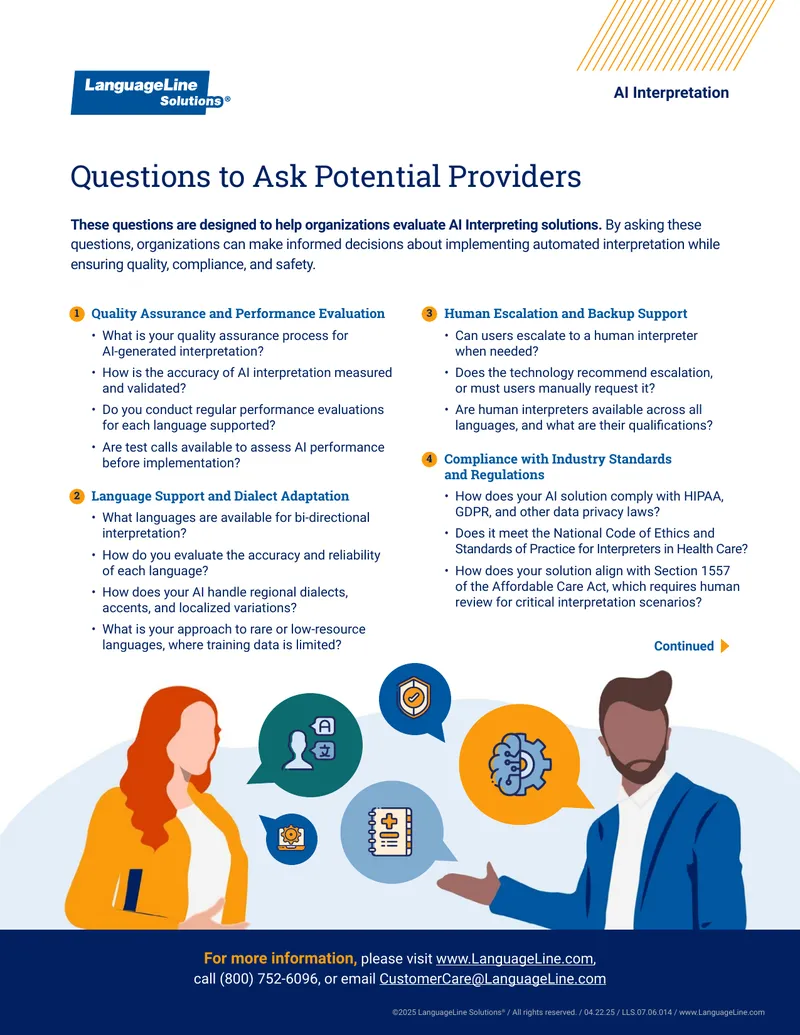 Questions for Evaluating AI Interpreting Solutions