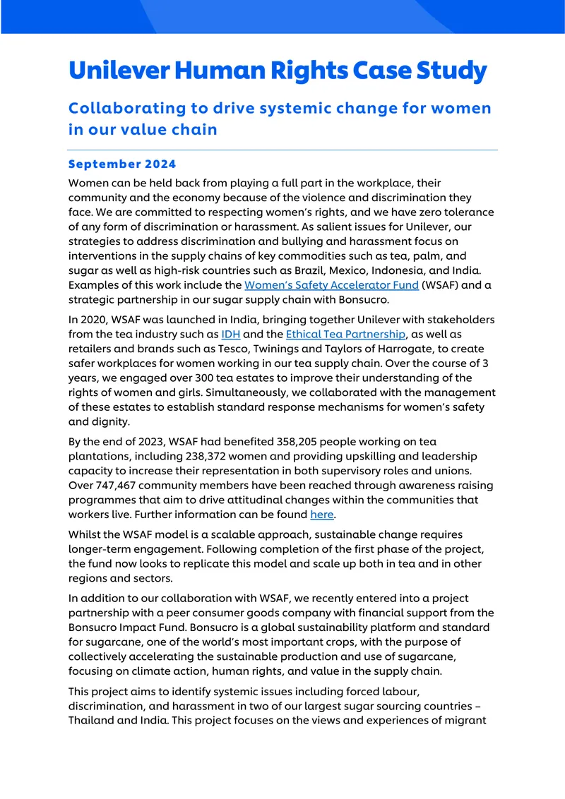 Unilever Human Rights Case Study