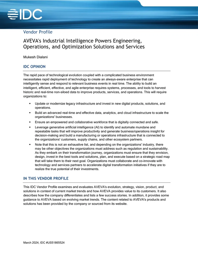 AVEVA's Industrial Intelligence Solutions Overview