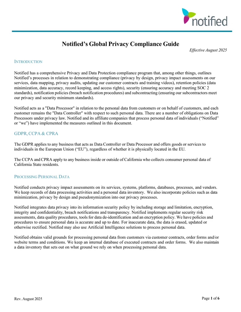 Notified Global Privacy Compliance Guide