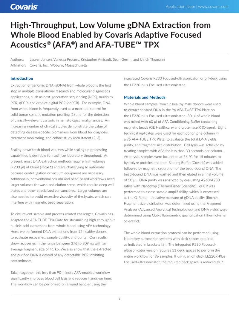High-Throughput gDNA Extraction from Whole Blood