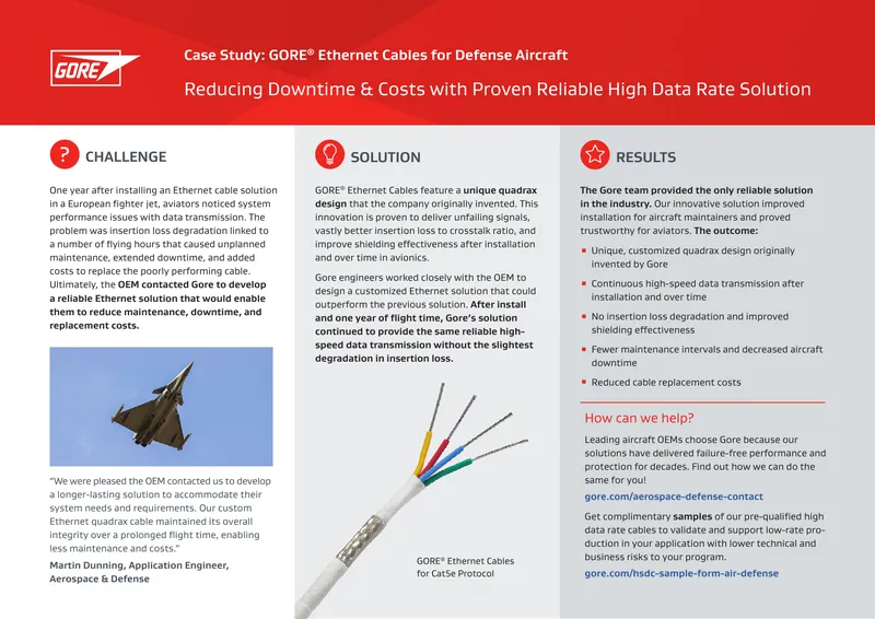 GORE Ethernet Cables Case Study for Defense Aircraft