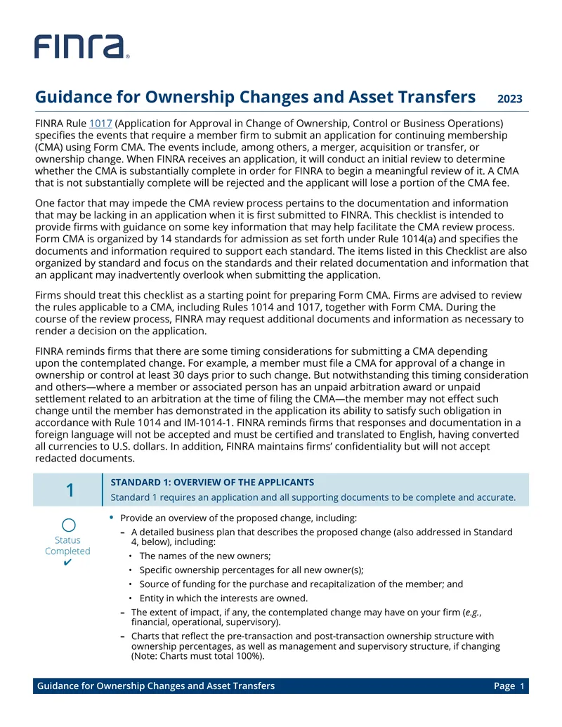 Guidance for Ownership Changes and Asset Transfers