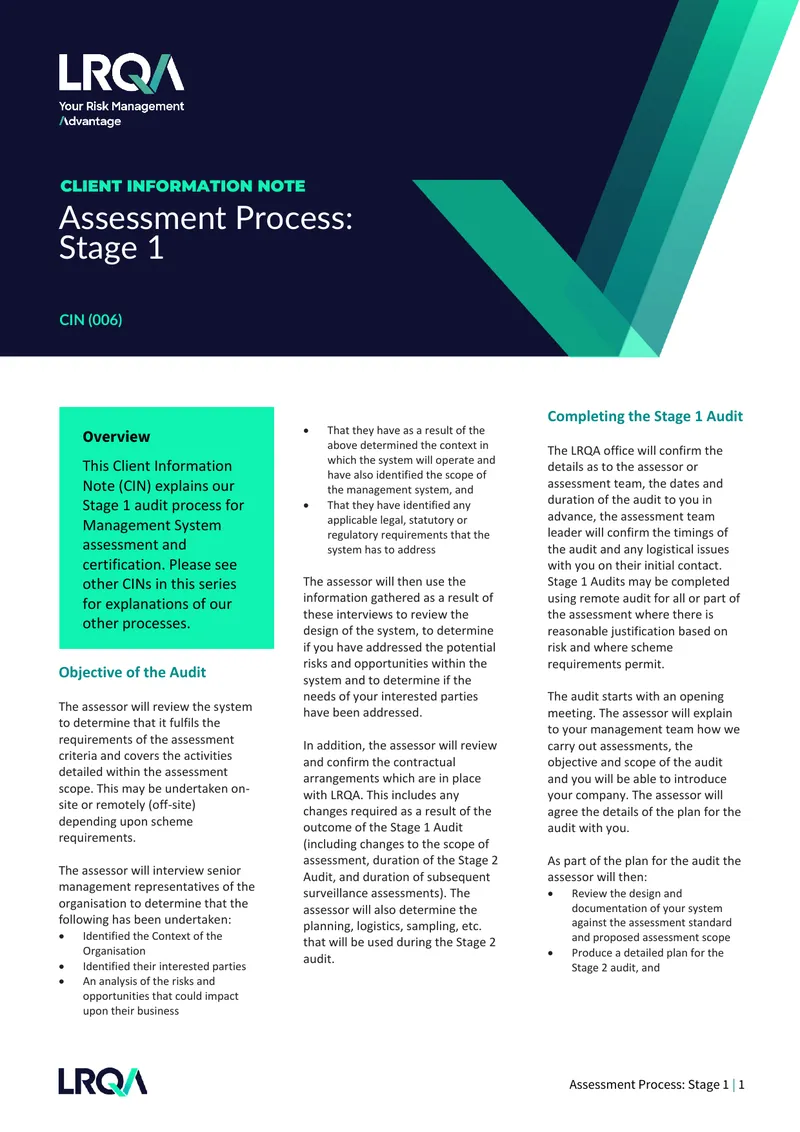 Stage 1 Audit Process for Management Systems