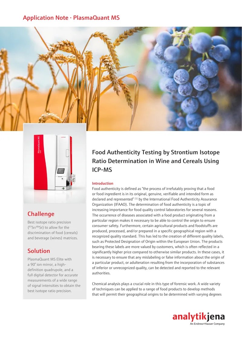 Food Authenticity Testing Using Strontium Isotope Ratios